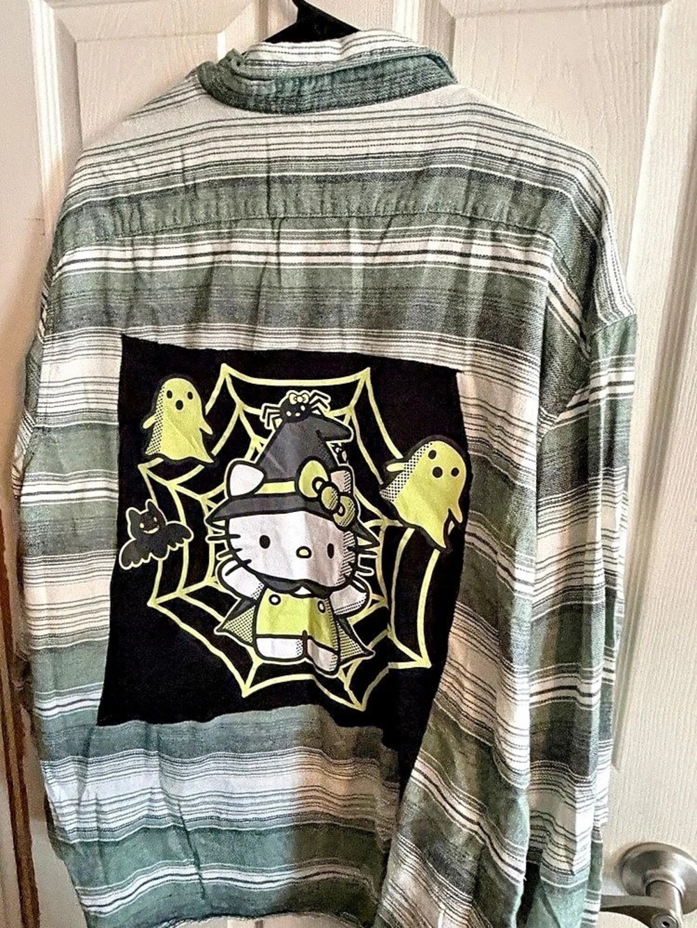 Sanrio Plaid Graphic Button-Down Shirt in Green & White